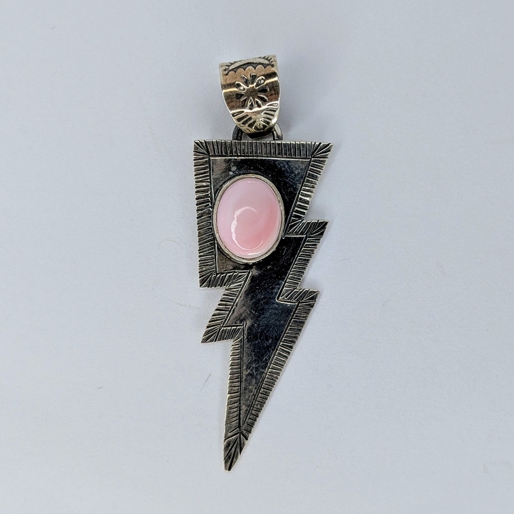 Pink Conch S925 Sterling Silver Lightning Bolt Pendant Southwest